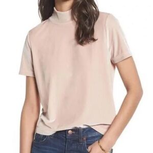 Madewell Pink Peach Velvet Mock Neck Shirt